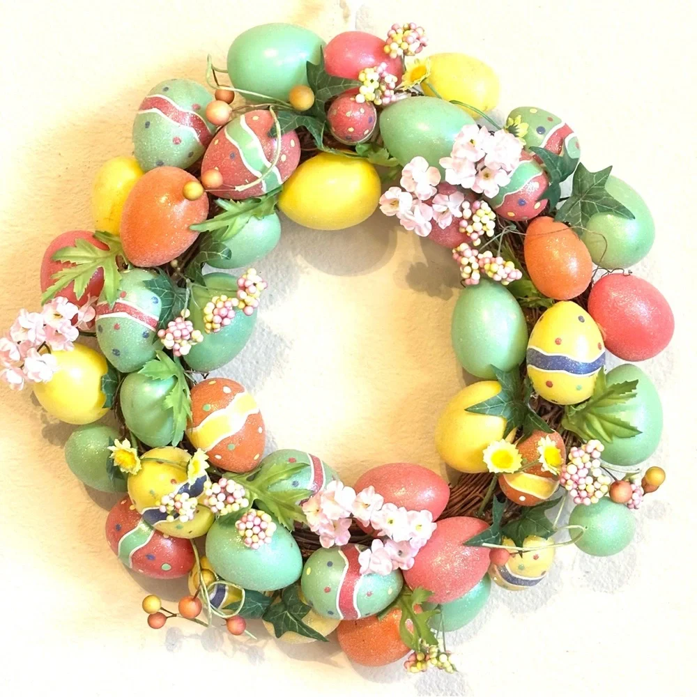 Vintage Handmade Easter Egg Wreath 14”